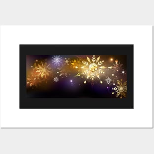Festive Background with Golden Snowflakes Posters and Art